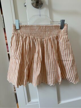 Rylee and Cru Striped Peach-White Smocked Waist Skirt size 8/9